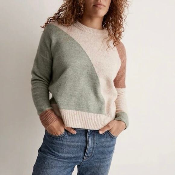 Madewell Sweaters - Madewell Cedarbrook Wool Blend Pullover Sweater In Color Block Sage Size Small